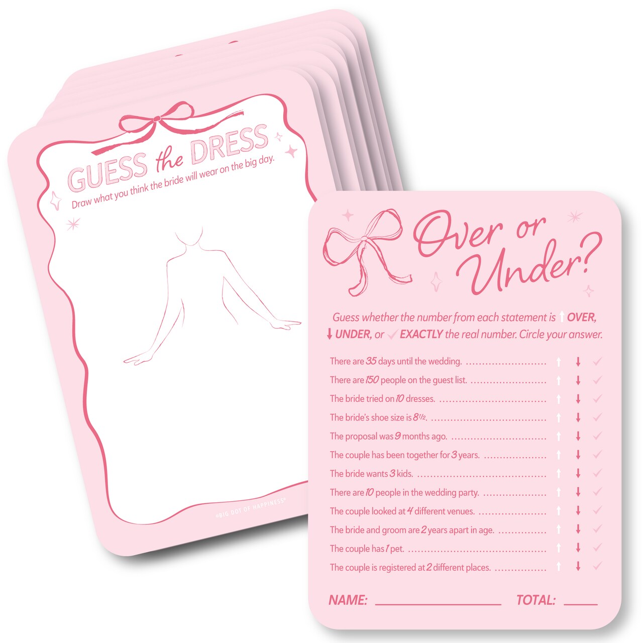 Big Dot of Happiness Tying the Knot Bridal Shower 2-in-1 Game Cards, Guess the Dress or Pink Bow Bachelorette Activity Duo Games - Set of 20 Cards